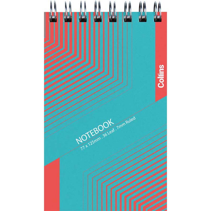 Collins SP35 Notebook, top opening, compact 77x125mm, 36 leaves of ruled paper, blue and red cover, ideal for note-taking.