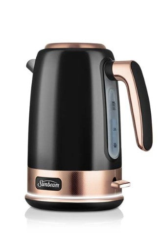 Elegant black bronze electric kettle with 1.7L capacity, rapid boil, and illuminated display for modern kitchens.