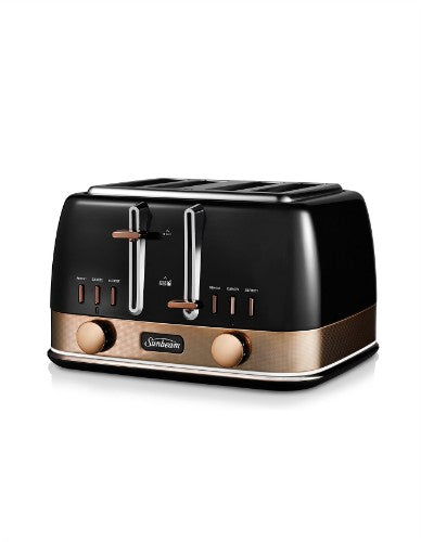 Sunbeam 4 Slice Toaster in black bronze with QuickCheck, 9 browning settings, and bright lights for perfect toast every time.