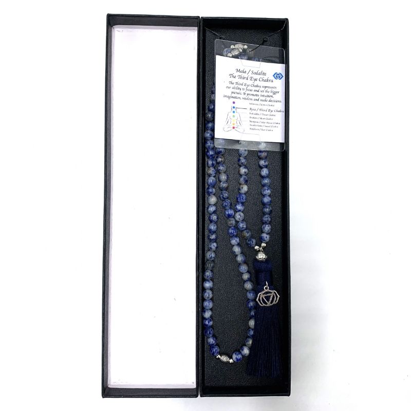 Mala Beads - Sodalite with Third Eye Chakra Charm (70cm)