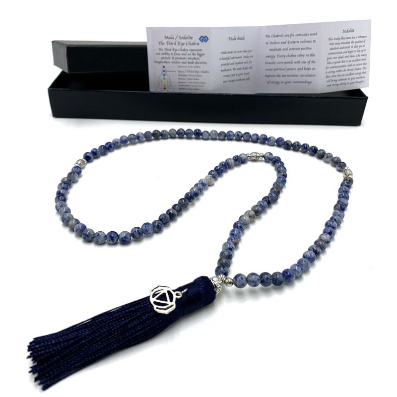 Mala Beads - Sodalite with Third Eye Chakra Charm (70cm)