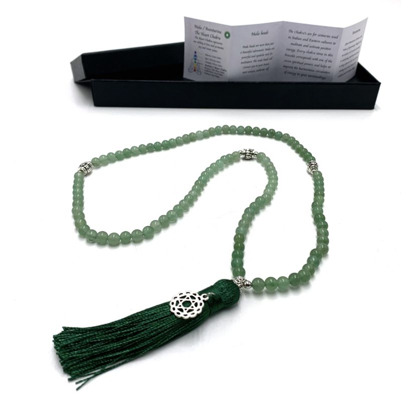 Mala Beads - Aventurine with Heart Chakra Charm (70cm)
