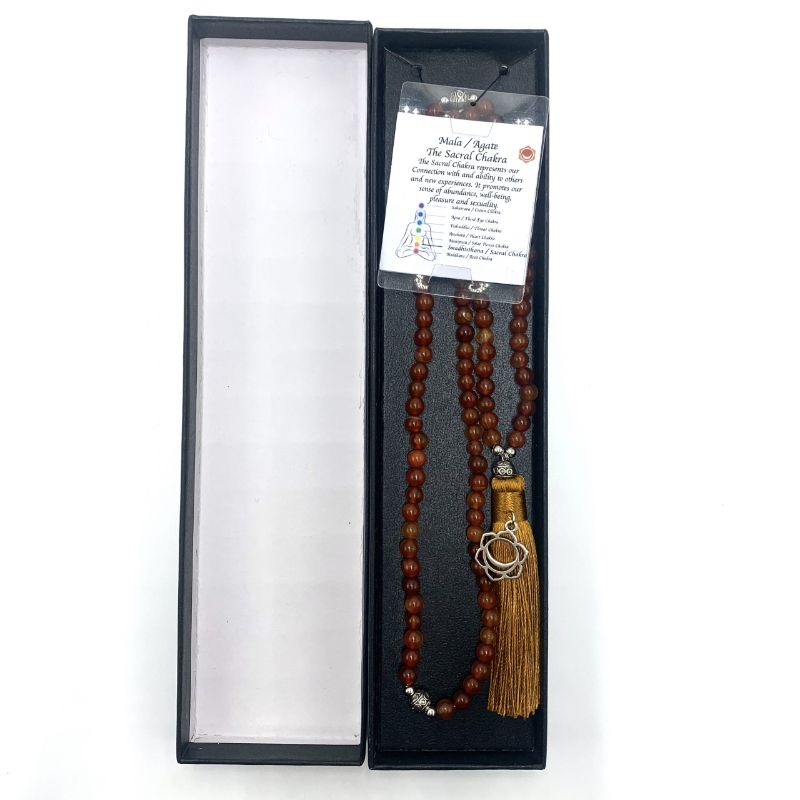 Mala Beads - Agate with Sacral Chakra Charm (70cm)