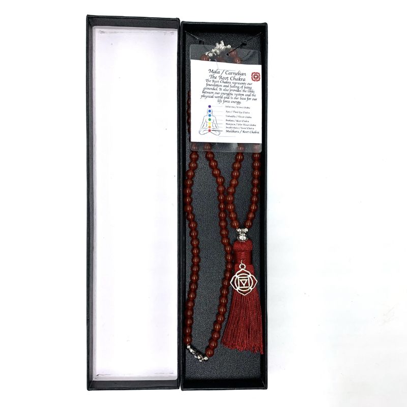 Mala Beads - Carnelian with Root Chakra Charm (70cm)