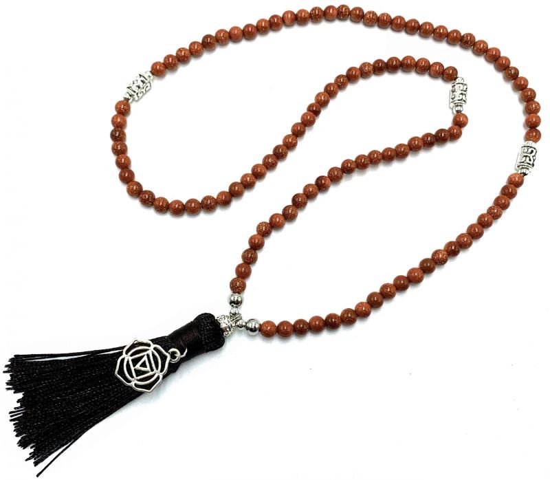 Mala Beads - Goldstone with Root Chakra Charm (70cm)