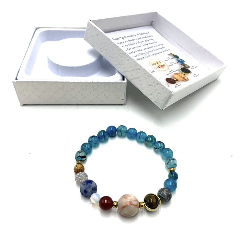 Bracelet - Blue Dragon Vein Agate Solar System (7cm)