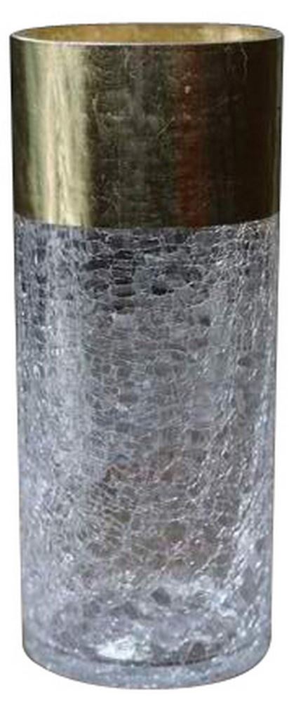 Vase - Clear Crackle Barrel Gold Top Band - 30cm