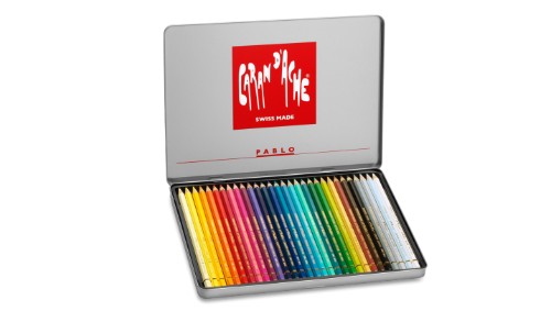Caran d'Ache Pablo Set of 30 artist pencils with creamy application, vibrant colors, and eco-friendly design.