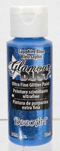 Glamour Dust 2oz Sapphire Blue glitter paint adds enchanting sparkle to crafts, perfect for decor and DIY projects.