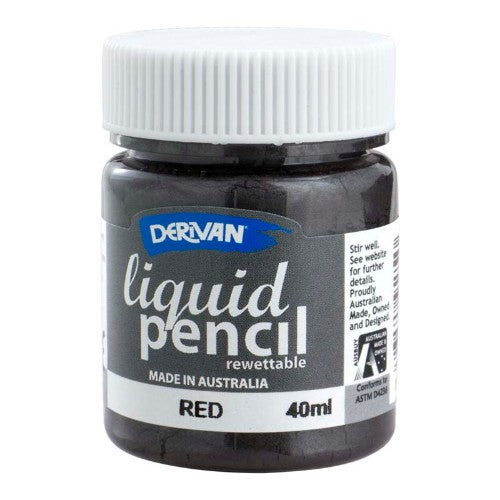 Derivan Liquid Pencil 40ml in Rewet Red, versatile acrylic paint for vibrant effects and precise sketching.