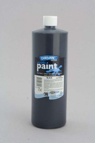 Derivan Student 1L Black Acrylic Paint, smooth consistency for versatile art techniques and excellent coverage for all mediums.