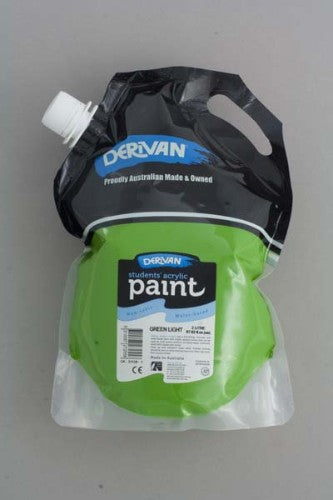 Derivan Student 2L Eco Green Light Acrylic Paint, vibrant and eco-friendly, perfect for artists and classrooms.