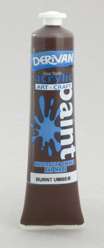 75ml tube of Derivan Stu Acrylic Paint in Burnt Umber, ideal for versatile painting techniques and rich color mixing.