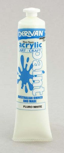 75ml tube of Derivan Stu Fluro White Acrylic Paint, vibrant and smooth for versatile artistic applications.