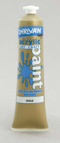 Derivan 75ml Gold Acrylic Paint, ideal for artists, featuring a rich gold hue and smooth application for various surfaces.