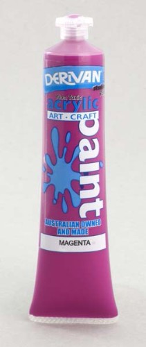 75ml tube of Derivan Studio Acrylic Paint in vibrant Magenta, ideal for artists and classrooms, offering high opacity and versatility.