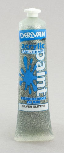 Derivan Studio 75ml Silver Glitter Acrylic Paint, perfect for adding a dazzling glitter finish to various art projects.