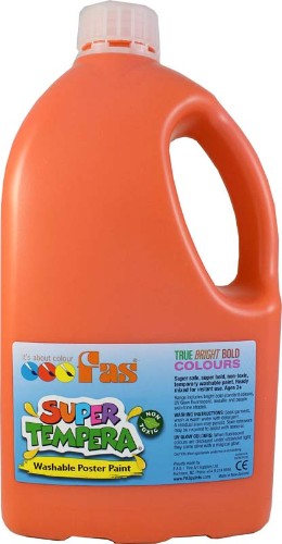 Fas Super Tempera 2ltr Orange, a vibrant, non-toxic poster paint ideal for artists, educators, and creative projects.