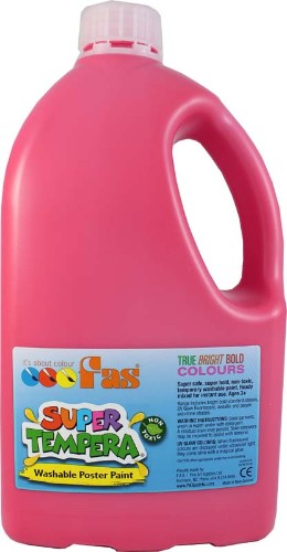 Fas Super Tempera 2ltr Pink paint in vibrant hue, perfect for safe kids' art, poster projects, and UV effects.