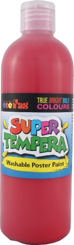 Fas Super Tempera 500ml in vibrant crimson, perfect for wash-off painting, safe for all ages, and ideal for classrooms.