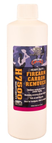 Helmar H7500 Carbon Remover 500ml: heavy-duty cleaner for firearms, safe on stainless steel, effective against carbon buildup.