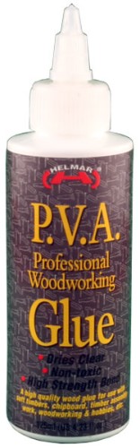 Helmar Prof PVA Wood Glue 125ml bottle, clear drying adhesive for strong bonding in woodworking and crafts.