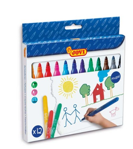 Vibrant Jovi Washable Maxi Felt-Tip Pens in a pack of 12, featuring durable tips and washable ink for safe creative expression.