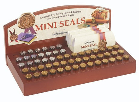 70 assorted miniature metal seals for crafting, featuring designs like hearts and doves, perfect for scrapbooking and gift wrapping.