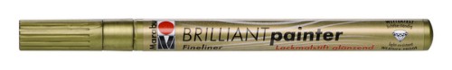 Gold marker with 1-2mm tip, featuring glossy finish, fast-drying, and suitable for various surfaces.