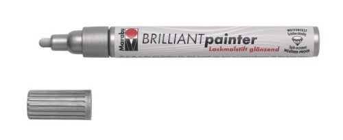 Brilliant Painter 2-4mm Silver marker for versatile artistic expression on various surfaces with dual tip sizes.