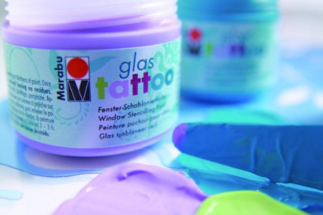 Bright 220 Sunshine Yellow Marabu Glas Tattoo paint for vibrant glass art and DIY crafting.