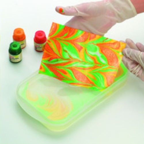 Vibrant medium yellow acrylic marbling paint for creative projects, suitable for various surfaces and quick-drying.