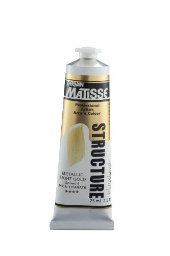 Matisse Structure Acrylic Paint in Metallic Light Gold (75ml) offers vibrant color, impasto texture, and archival quality for artists.