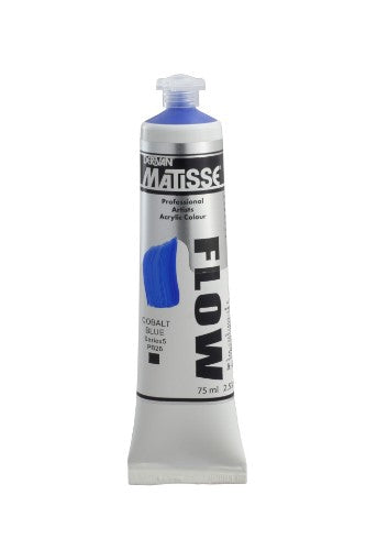 Matisse Flow 75ml Cobalt Blue S5 acrylic paint, ideal for vibrant free-flowing brushwork and fine artistic details.
