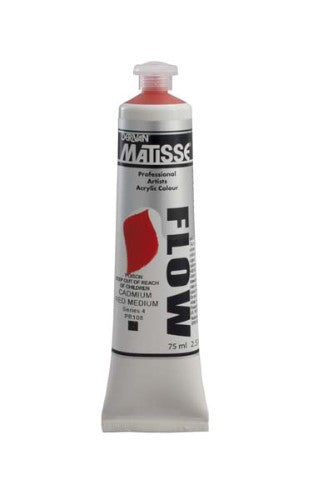 Matisse Flow 75ml Acrylic Paint in Cad Red Medium, ideal for vibrant artwork with fluid application and low-sheen finish.