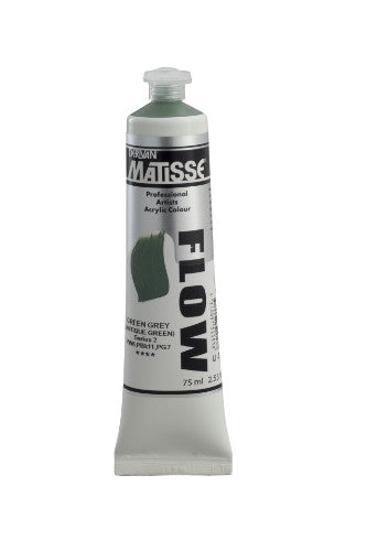 Matisse Flow 75ml Acrylic Paint in Green Grey S2, ideal for smooth application and detailed artistic techniques.