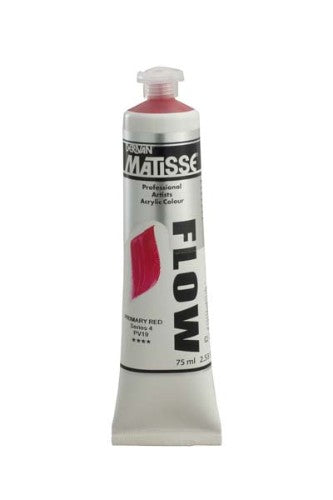 Vibrant Matisse Flow Acrylic Paint in Primary Red (75ml) for smooth brushstrokes and versatile painting techniques.