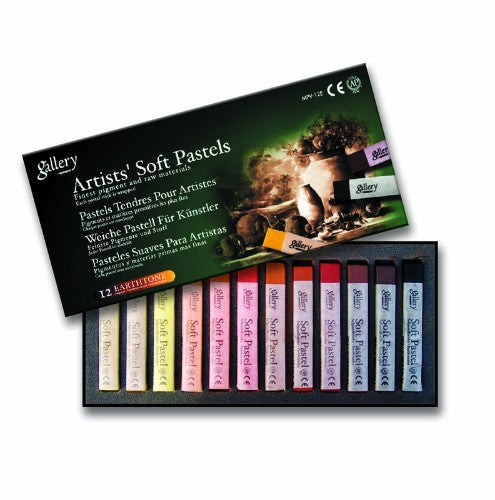 Premium 12-color earthtone pastel set for artists, perfect for blending and versatile across various surfaces.