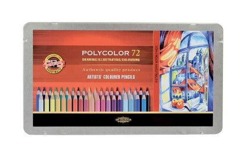 Set of 72 vibrant Polycolor artist pencils for smooth application and exceptional blendability, perfect for all skill levels.