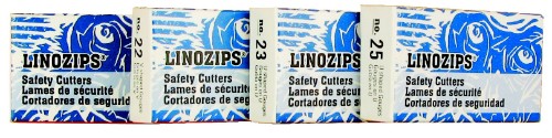 Set of 12 Speedball Linozip No.22 safety cutters for precise linoleum carving, featuring a comfortable grip and reduced accident risk.