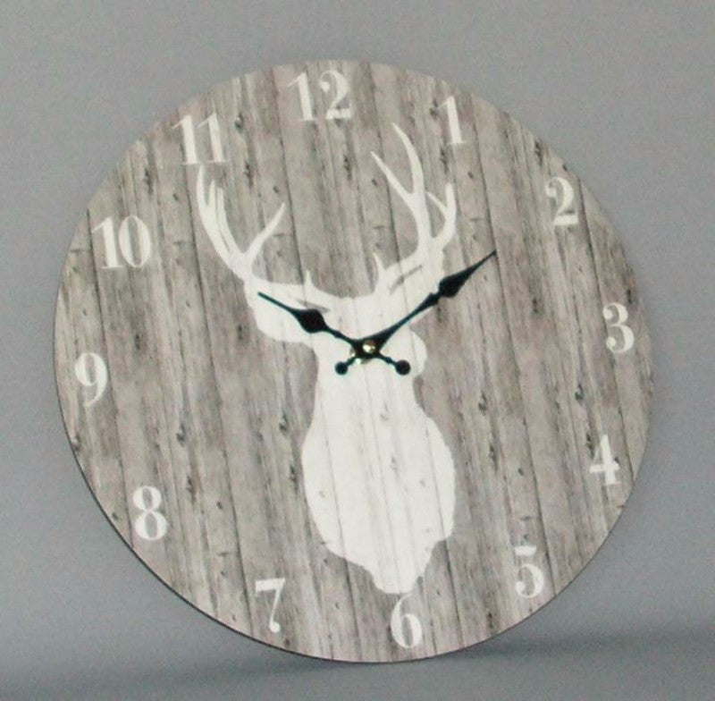 Wall Clock Wooden - Stag - 34cm