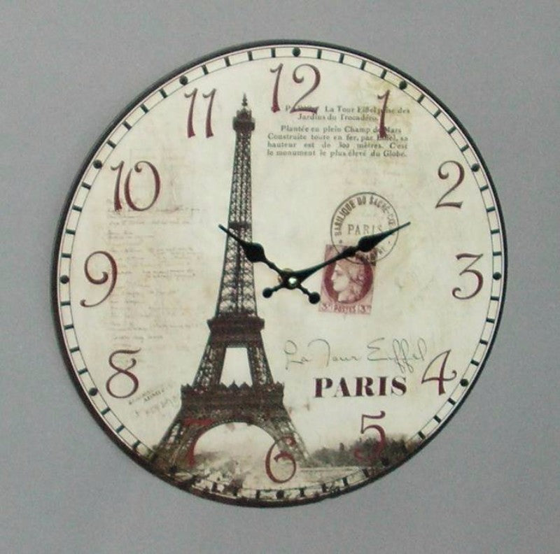 Wall Clock Wooden - Eiffel Tower 34cm