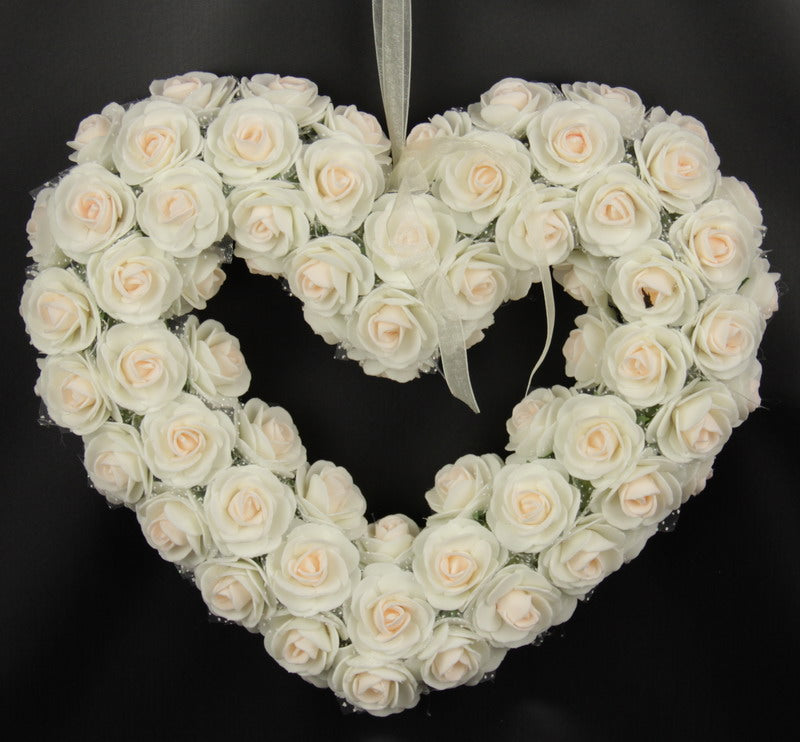 Large Rose Heart Wreath - 27 x 32 x 5cm (Pink) Artificial