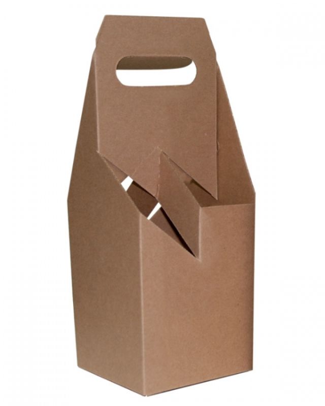 Gift Boxes - Wine Box Carrier 4 Btl Natural Kraft 184x184x305mm - Pack of 50