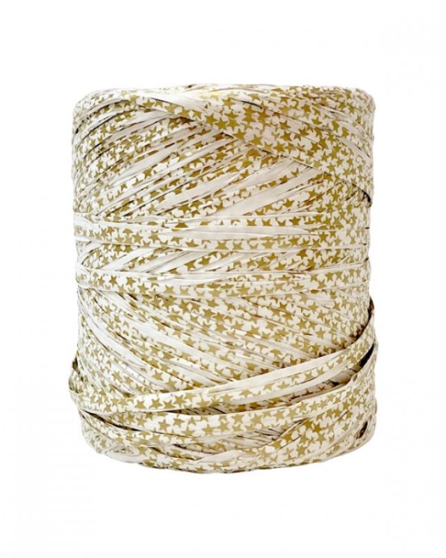 Ribbon -  Star Raffia 5mm X 200mtrs Gold on White