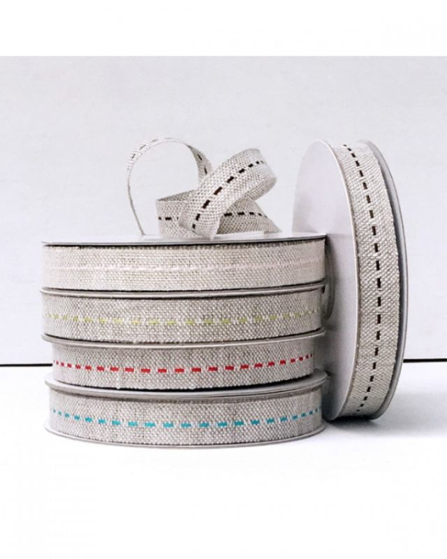 Ribbon - Woven Stitch 15mm X 20mtrs Natural/Red