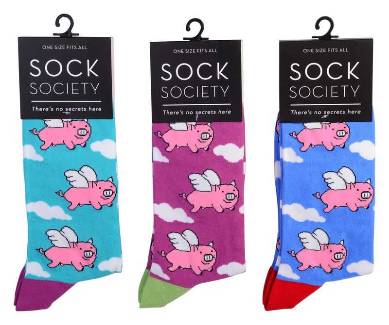 Socks - Sock Society Flying Pig (6 Asst Pairs)