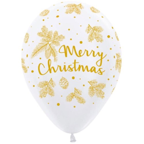 Balloon - Sempertex 30cm Gold Christmas Fashion White Latex Balloons, 12PK