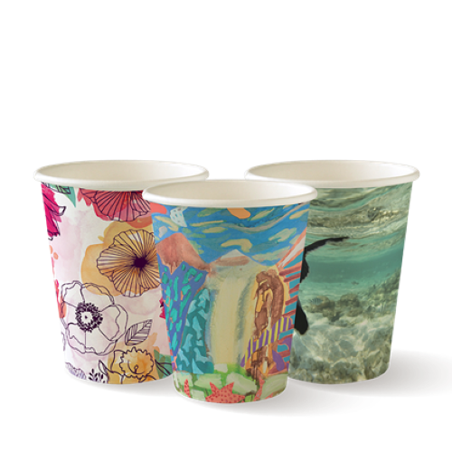 Cup Hot Paper Single Wall 8oz Art (80mm lid) - 50PC