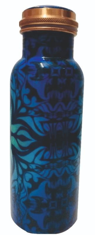 Ayurveda Blue Patterned Bottle - Copper (750ml)